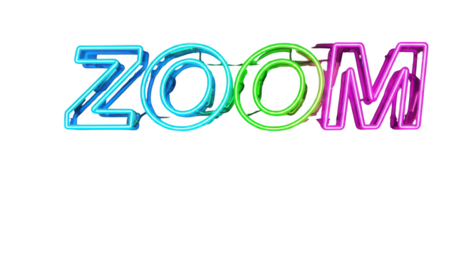Colorful neon sign spelling out the word zoom, isolated on transparent background - Powered by Adobe