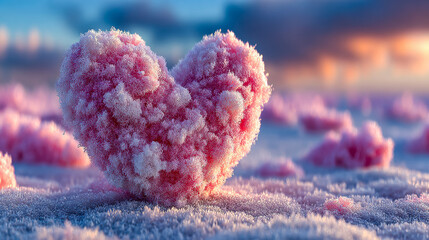 Heart shaped snow formation glowing softly in winter light