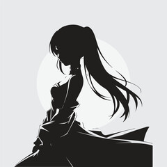 minimal black silhouette of a anime girl