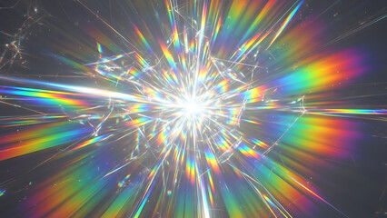 Fototapeta premium Vibrant Light Refraction, Abstract Patterns, Studio Environment, Digital Art, Colorful Atmosphere, Close-Up View, Creative Concept