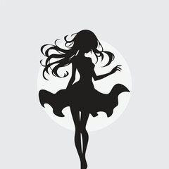 minimal black silhouette of a anime girl