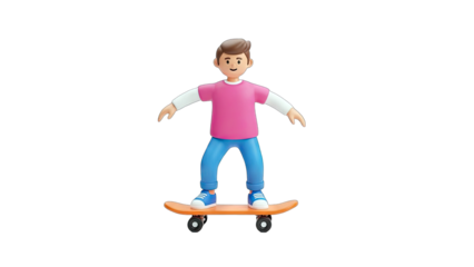 3D Rendered Boy Skateboarding on White Background
