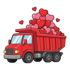 Red Love Truck Carrying Heart Shapes Romantic Illustration