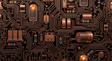 Close-up of a complex circuit board with glowing components