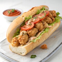 Oyster Po&rsquo; Boy with Spicy Remoulade on a Pure White Background and transparent background