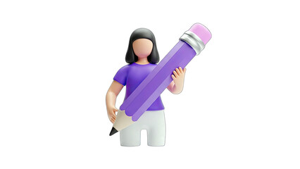 Fototapeta premium 3D Woman Holding Pencil - Creative Writing Concept