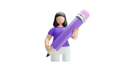 3D Woman Holding Pencil - Creative Writing Concept
