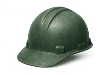 Green hard hat safety helmet providing head protection for construction workers and industrial labor with transparent background
