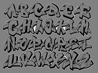 Cool wildstyle graffiti alphabet, alphabet illustration with Grey background graffiti style © Soxlam