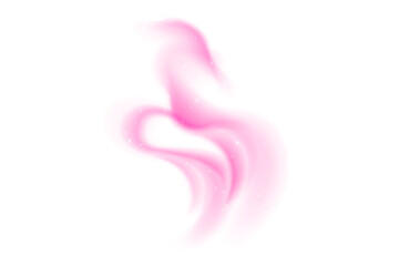 Glowing Pink Abstract Brush Stroke with Sparkling Particles on transparent Background.