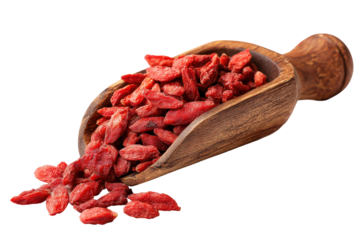 Wooden scoop filled with dried raisins berries isolated on transparent background. Dried raisins berries piled in a wooden scoop isolated on white background.