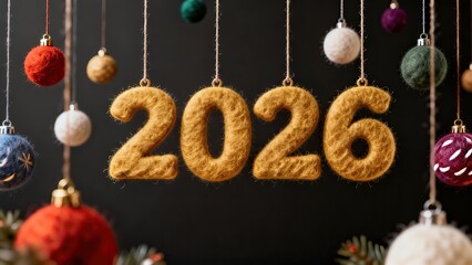 Felt numbers 2026 with hanging ornaments