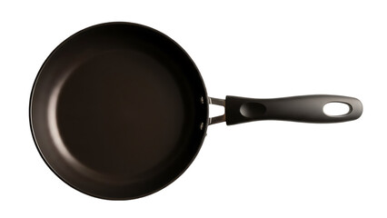 Single Black Frying Pan with Handle on Transparent Background