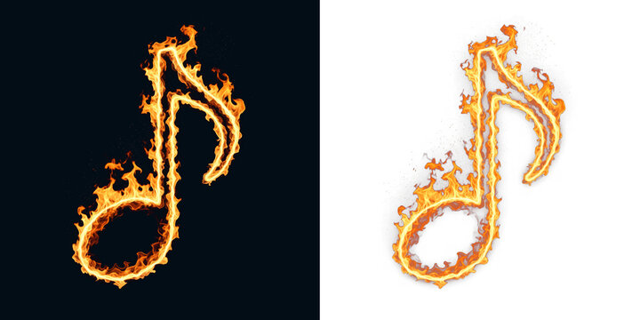 Flaming music note ignites headlines about song hype and entertainment risk, burning audio emblem for chart swings, licensing disputes and event promotion for music marketing with copy space