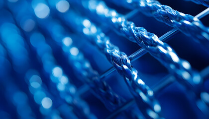 A detailed view of a linked blue wire, suitable for technology, industrial or manufacturing