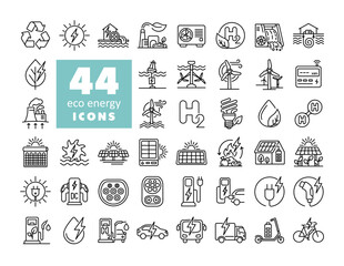 44 Eco energy outline vector icons set