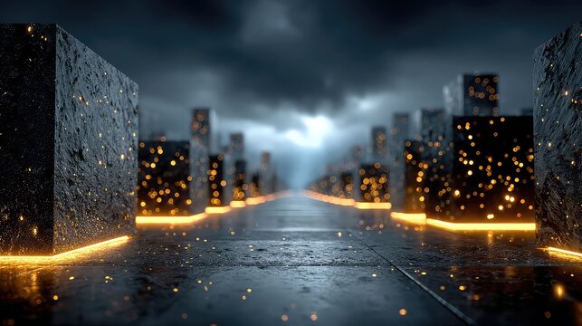 vast, three-dimensional digital matrix, with glowing cubes of data being constantly rearranged and optimized by an invisible algorithm, dynamic resource allocation - Powered by Adobe