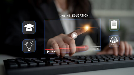 An online education and e-learning platform for distance learning. A concept of video courses,...