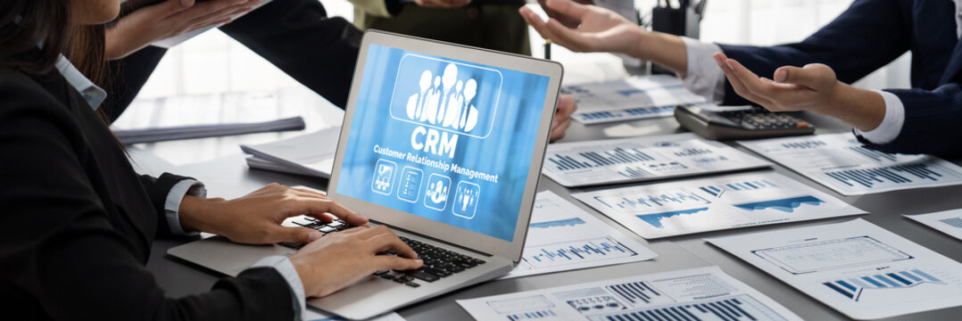 Customer relationship management system on brisk computer for CRM business and enterprise - Powered by Adobe