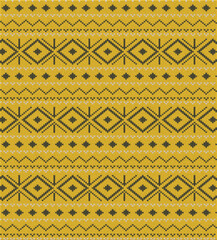 Cozy mustard yellow fair isle knitted pattern with traditional geometric designs isolated on transparent background