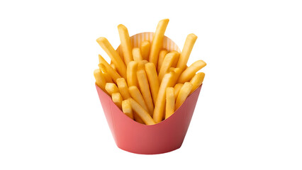 Golden French Fries in Red Paper Container Isolated