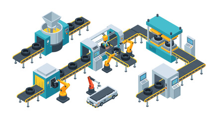Automated tire manufacturing factory isometric production line