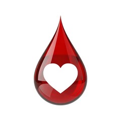 Close up of transparent red droplet with heart shape illustration in striking studio lighting