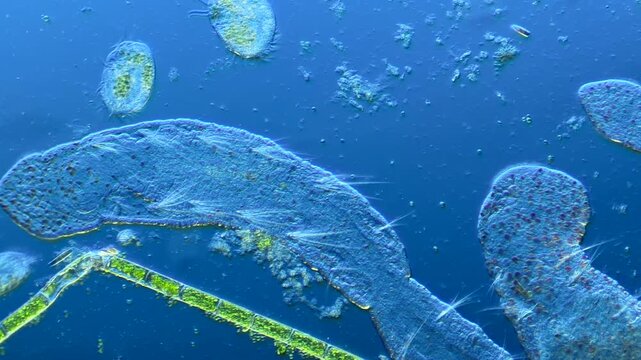 Annelid Aeolosoma under the microscope at 100x Magnification