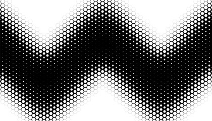 Black and white abstract transition pattern with hexagon halftone effect for sporty and modern background. Vector Format Illustration 