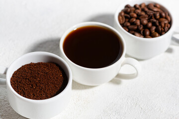 three types of coffee - beans, ground and espresso