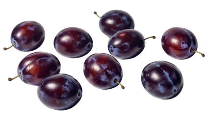 Scattered Plums on Transparent Background Fresh Fruit Display