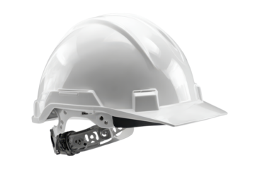 White hard hat safety helmet isolated on transparent background. Modern white construction hard hat safety equipment isolated on white background.