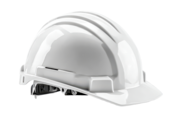 White hard hat safety helmet isolated on transparent background. Industrial safety hard hat protective headwear for construction sites and laborers isolated on white background.