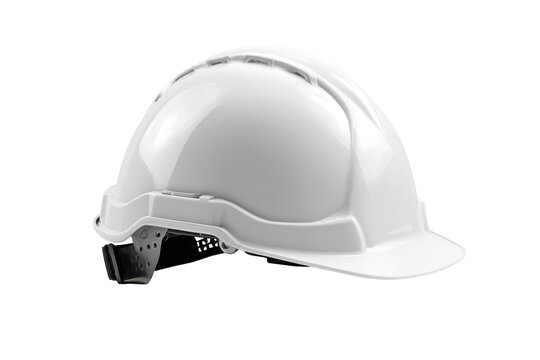 White hard hat construction safety equipment isolated on transparent background. White hard hat protective safety helmet for construction industry workers isolated on white background.