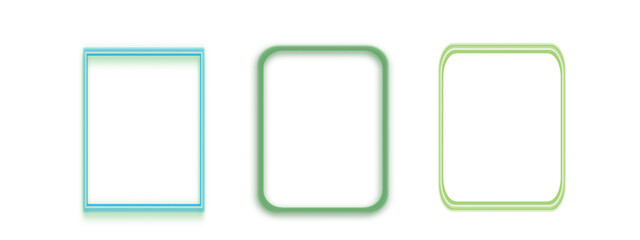 Minimalist Row of Three Gradient Border Square Frames in Blue and Green Tones on White Background