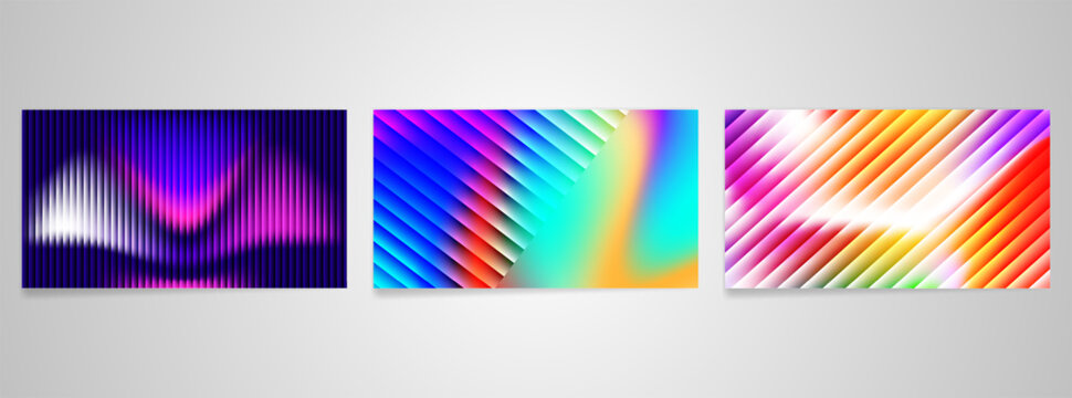 Colorful Abstract Background Set with Diagonal Stripes Glass Effect