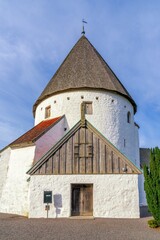 Fototapeta premium view of the round St. Olaf Church on the Danish island of Bornholm