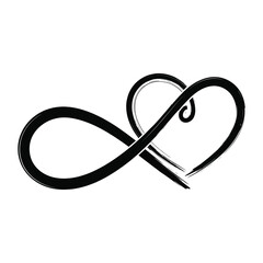 A beautiful brushstroke infinity symbol intertwined with a heart, representing eternal love and connection isolated on white background, Vector, illustration