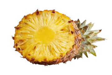 Fresh pineapple slice isolated on transparent background. Juicy pineapple slice isolated on white background.