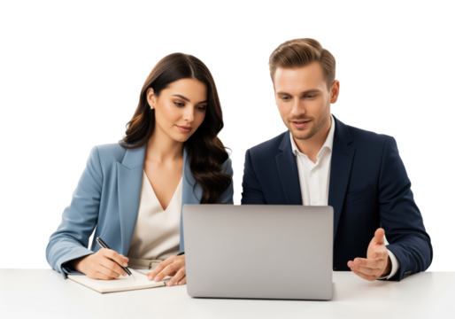 Business consultation at a desk as a manager explains next steps and a colleague takes notes, teamwork shaping a shared plan for finance, sales or project decisions in a client advisory meeting - Powered by Adobe