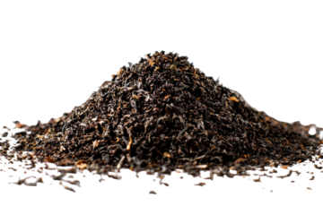 Pile of loose leaf black tea isolated on transparent background. Pile of tea isolated on white background.