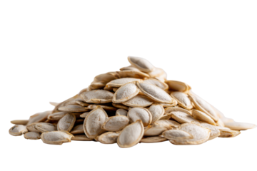 Pile of raw pumpkin seeds isolated on transparent background. Pile of mixed pumpkin seeds isolated on white background.
