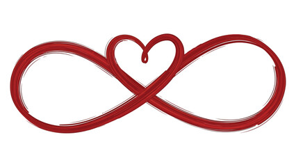 Red infinity symbol with a heart interwoven, representing eternal love and connection isolated on white background, Vector, illustration
