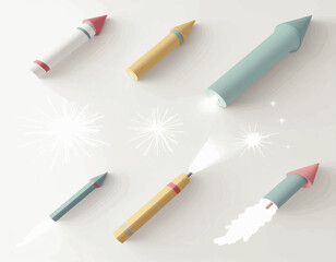 A 3d illustration of a blank wooden pencil and a pen used as a design tool for business education and drawing art on paper in an office or school