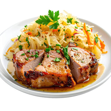 A generous portion of authentic estonian mulgikapsad, beautifully presented and isolated on a contrasting dark background