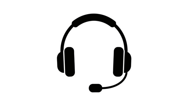 Black and White Graphic of Headphones with Microphone.