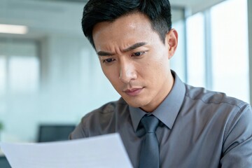 Fototapeta premium Focused Male Office Employee Reviewing Documents – Corporate Lifestyle Portrait