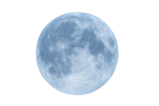 Full moon appearing blue against a transparent background, representing space, celestial events, and astrology