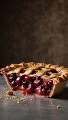 A delicious, freshly baked cherry pie with a huge amount of filling