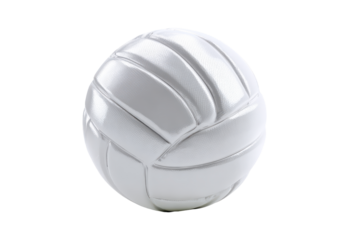 White volleyball isolated on transparent background. Close-up of a white volleyball with textured panels and seams isolated on white background.